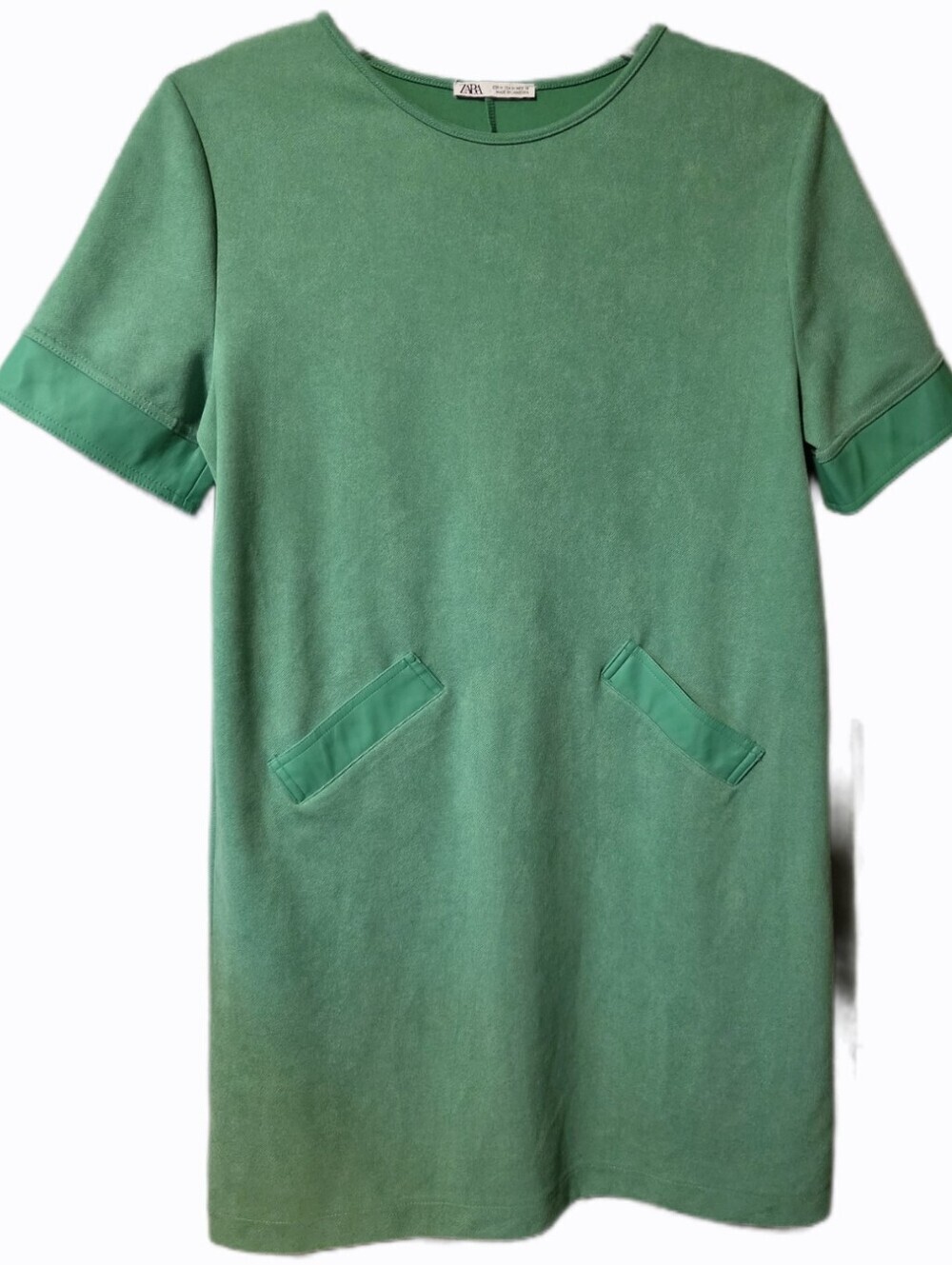 Zara Green Short-Sleeve Faux Suede And Leather Shift Dress Women's Medium